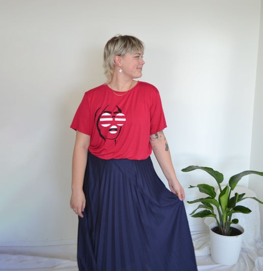 The Basic Tee - June Art, Raspberry