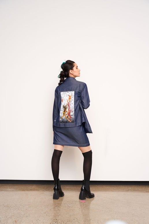 Azure Jean Jacket - Abstract Art